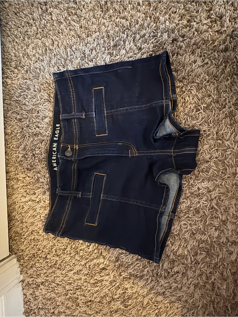 American Eagle Outfitters Indigo Denim Shorts with Brown Stitching